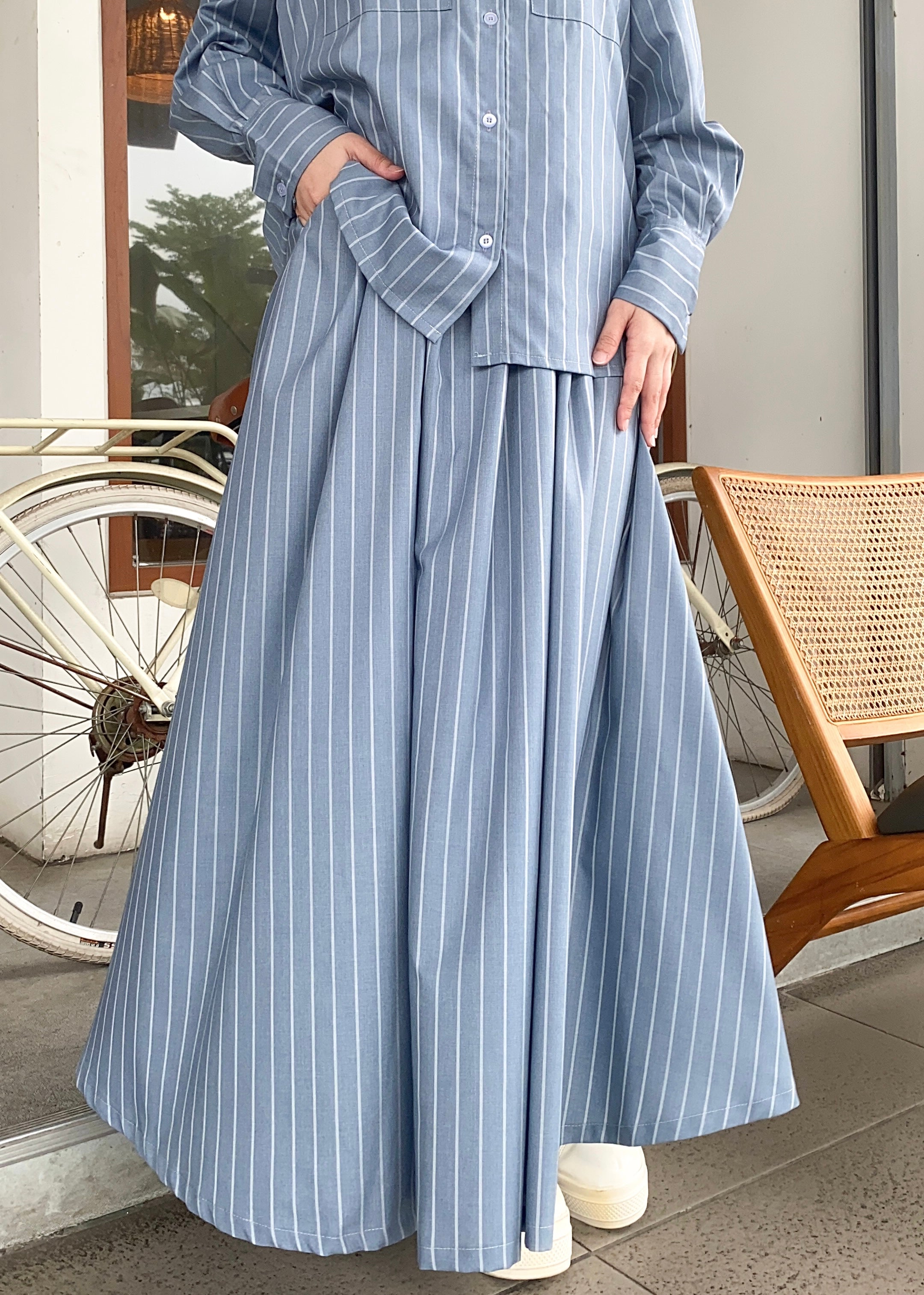 Lucy Striped Skirt in Denim Blue