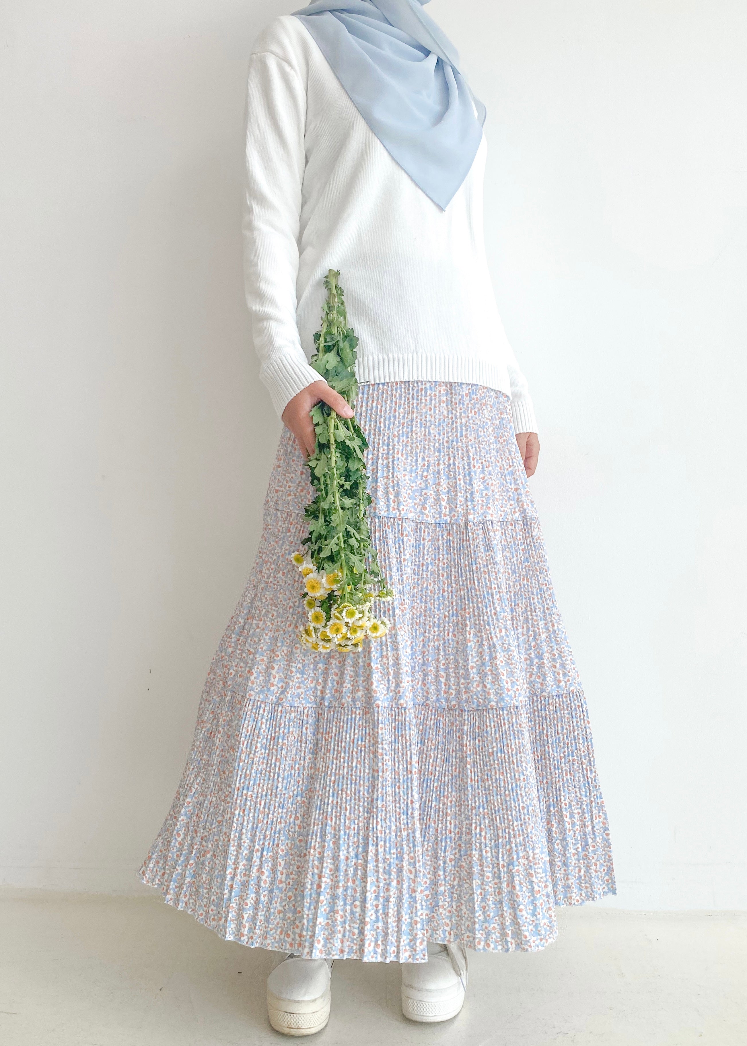 Petal Pleated Skirt in Soft Blue