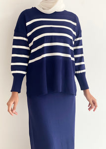 Evelyn Striped Top in Navy Blue