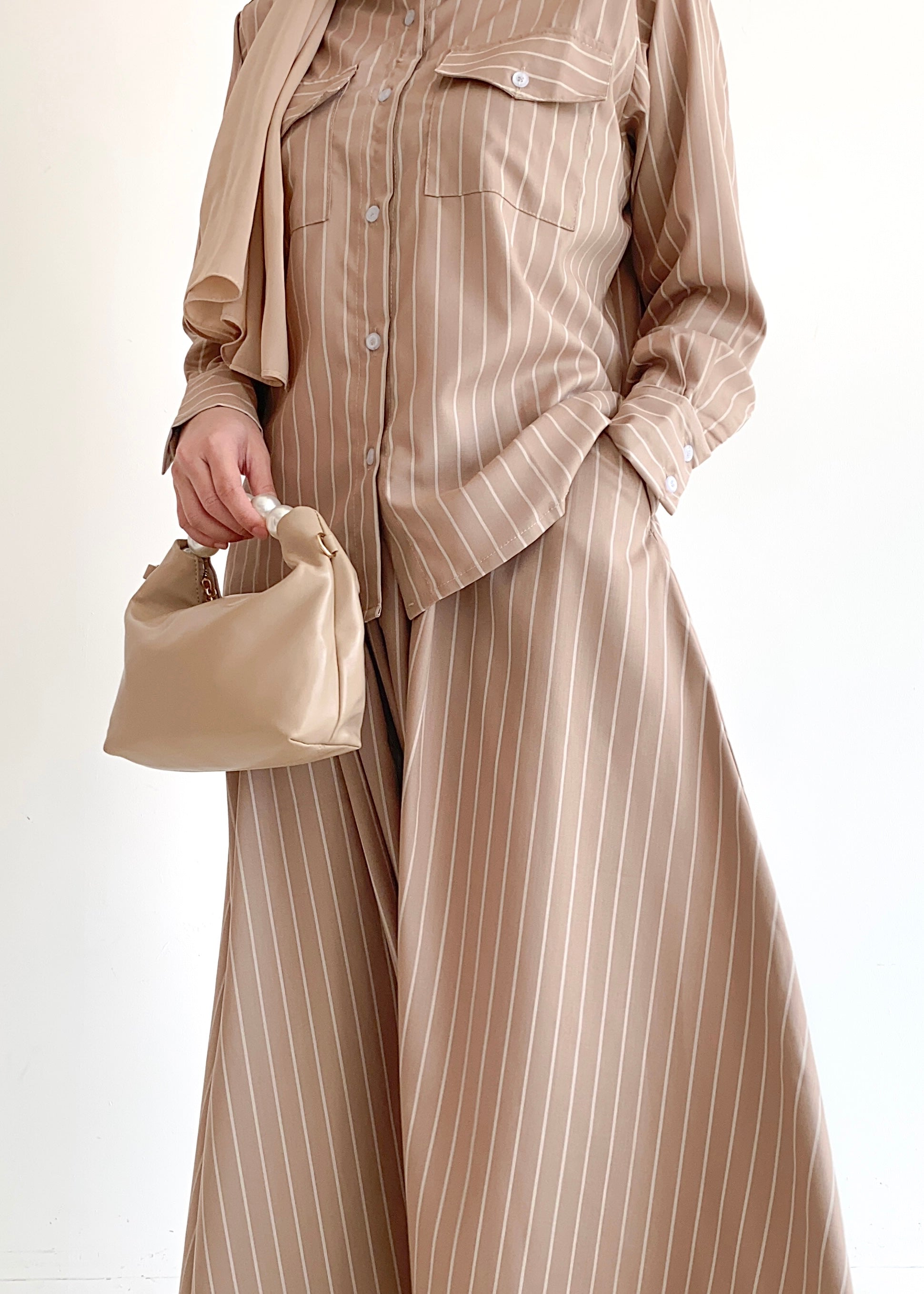 Lucy Striped Skirt in Latte