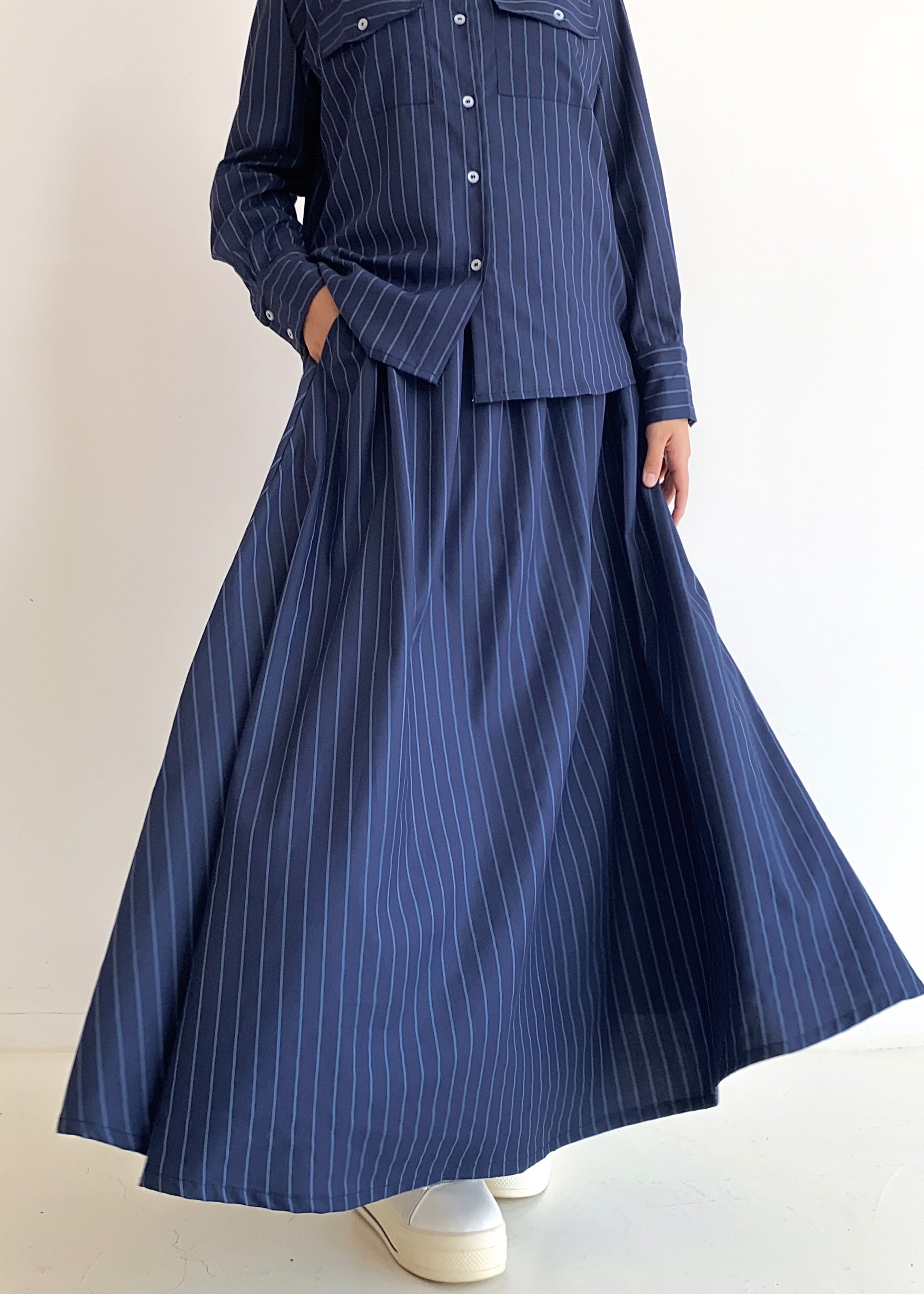 Lucy Striped Skirt in Navy Blue