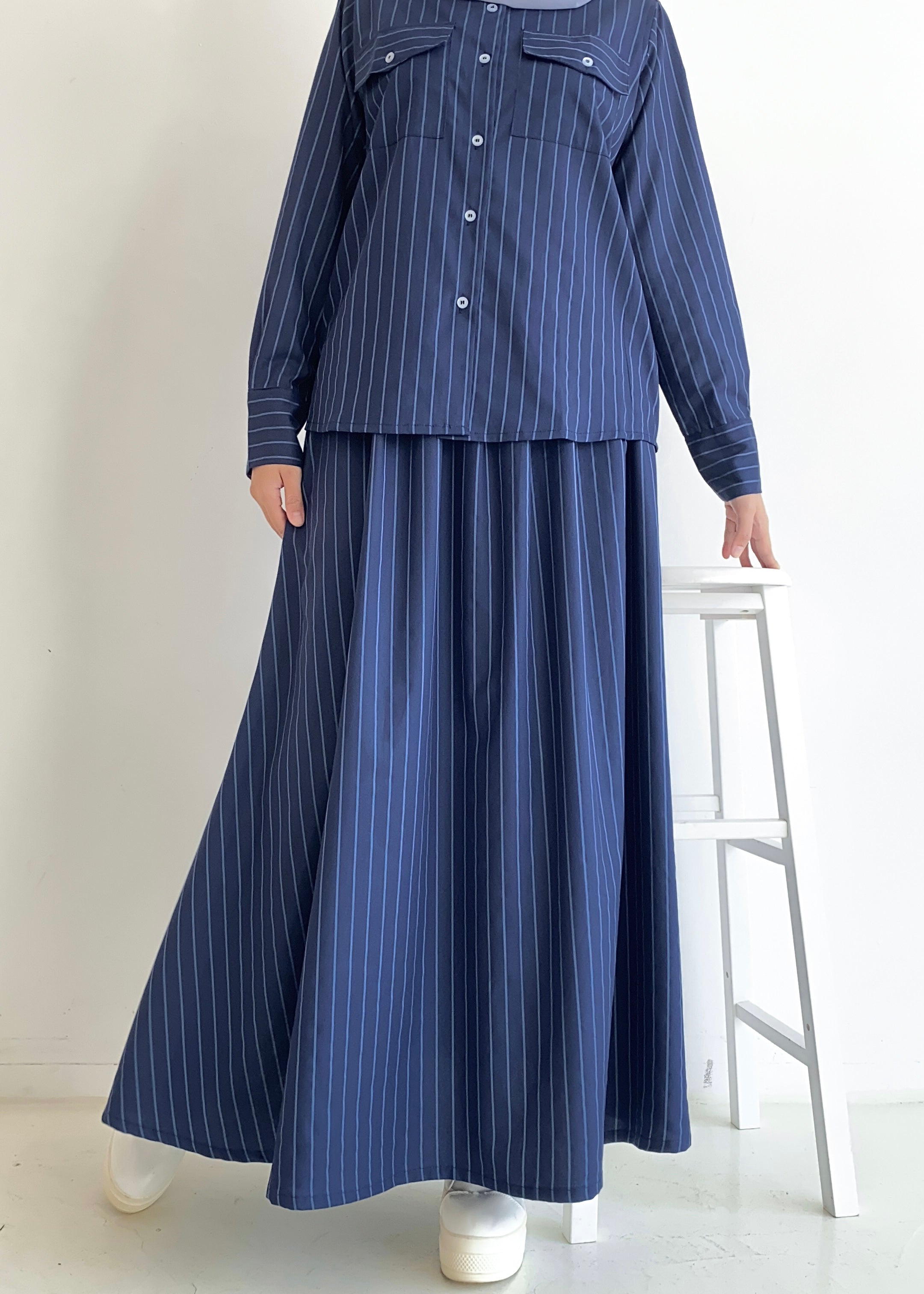 Lucy Striped Skirt in Navy Blue