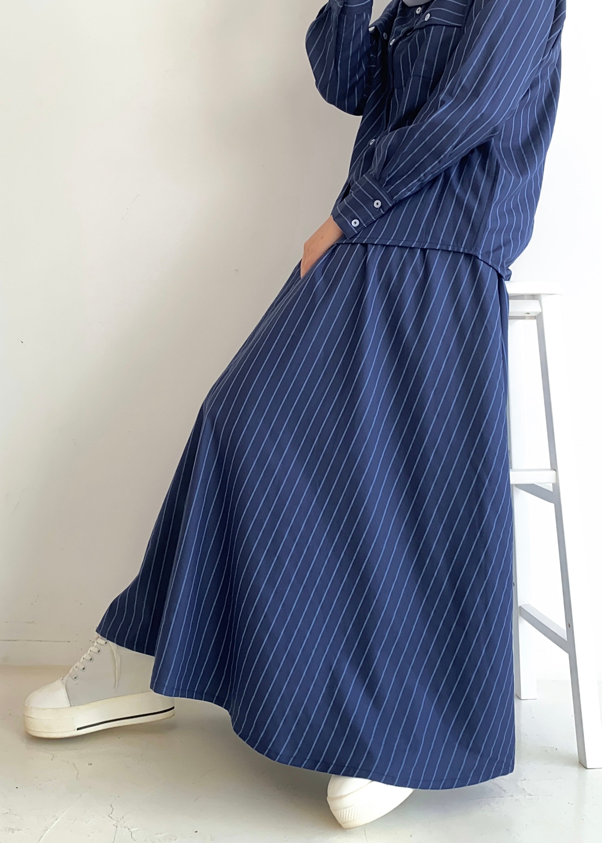 Lucy Striped Skirt in Navy Blue