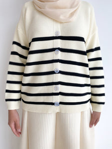 Gwen Striped Cardigan in Cream