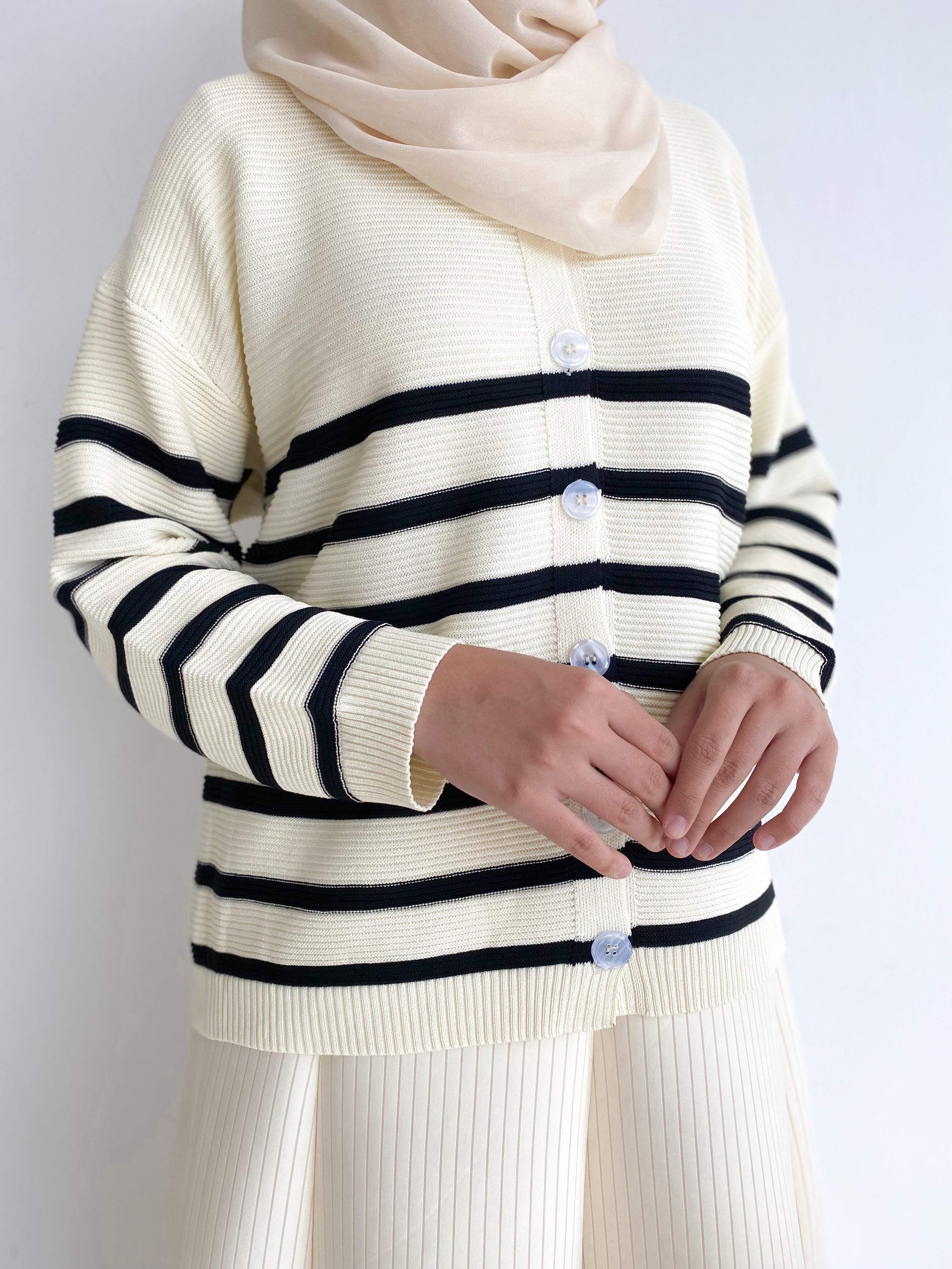 Gwen Striped Cardigan in Cream