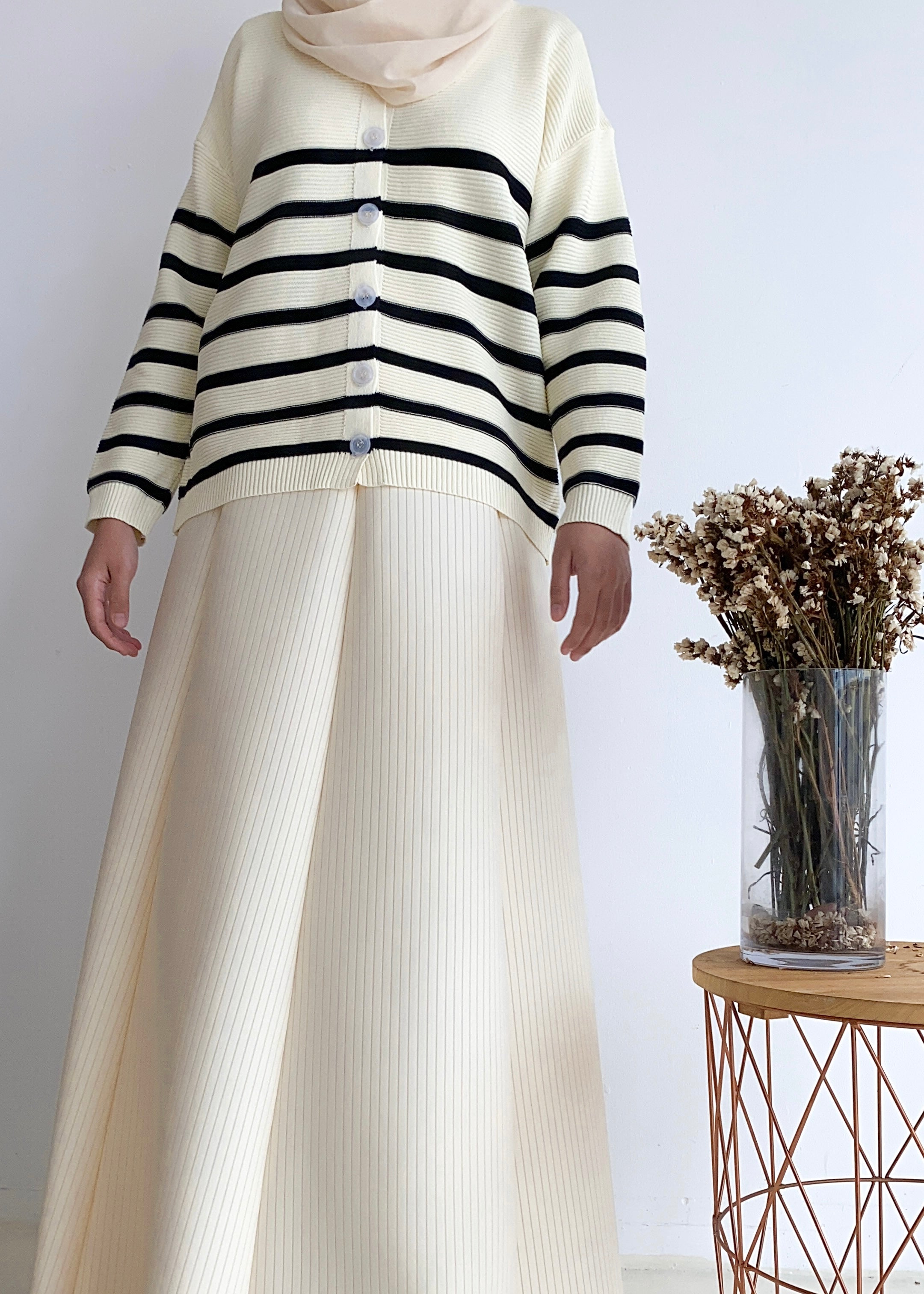 Gwen Striped Cardigan in Cream