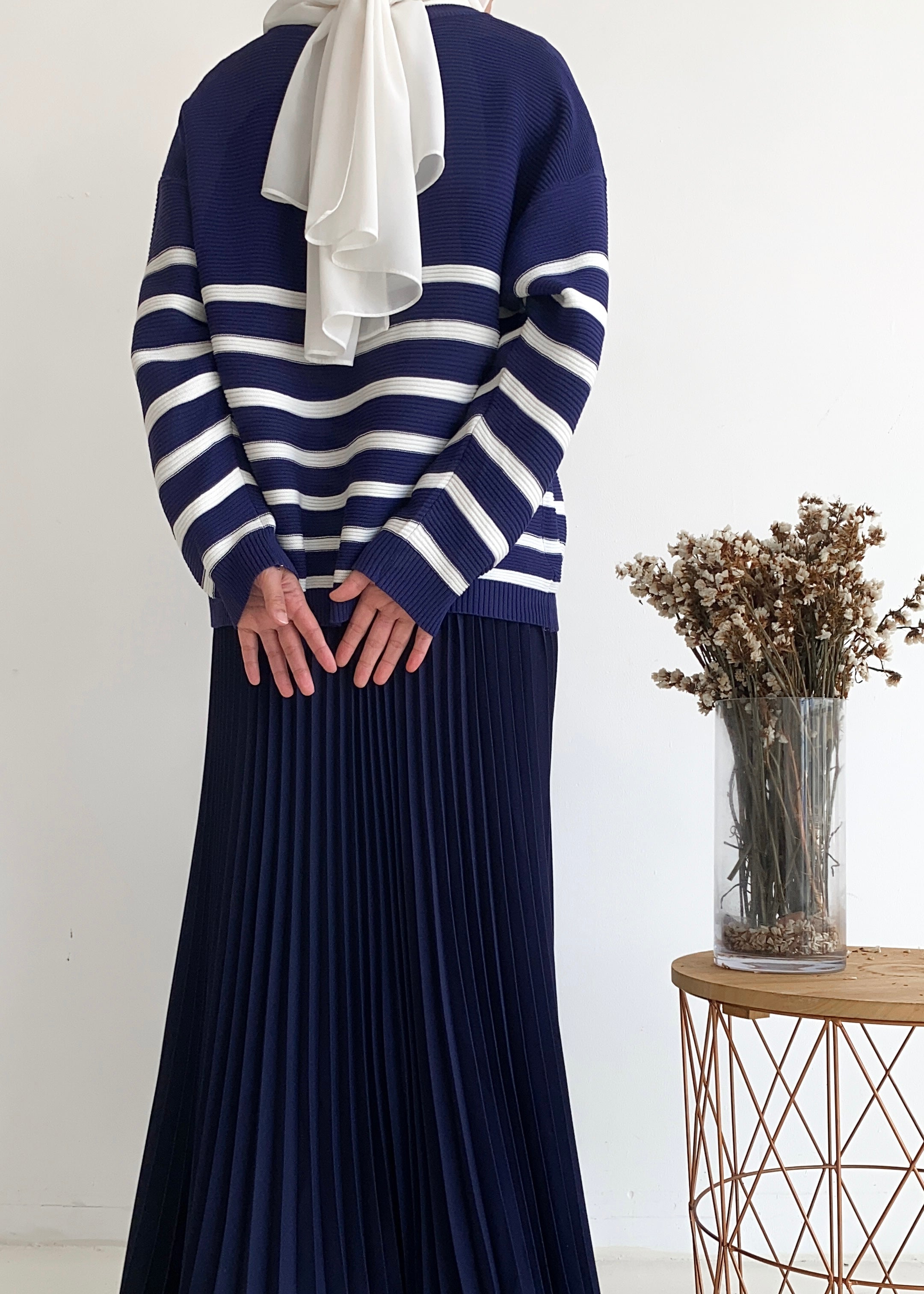 Gwen Striped Cardigan in Navy Blue