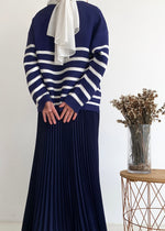 Load image into Gallery viewer, Gwen Striped Cardigan in Navy Blue
