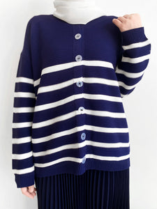 Gwen Striped Cardigan in Navy Blue