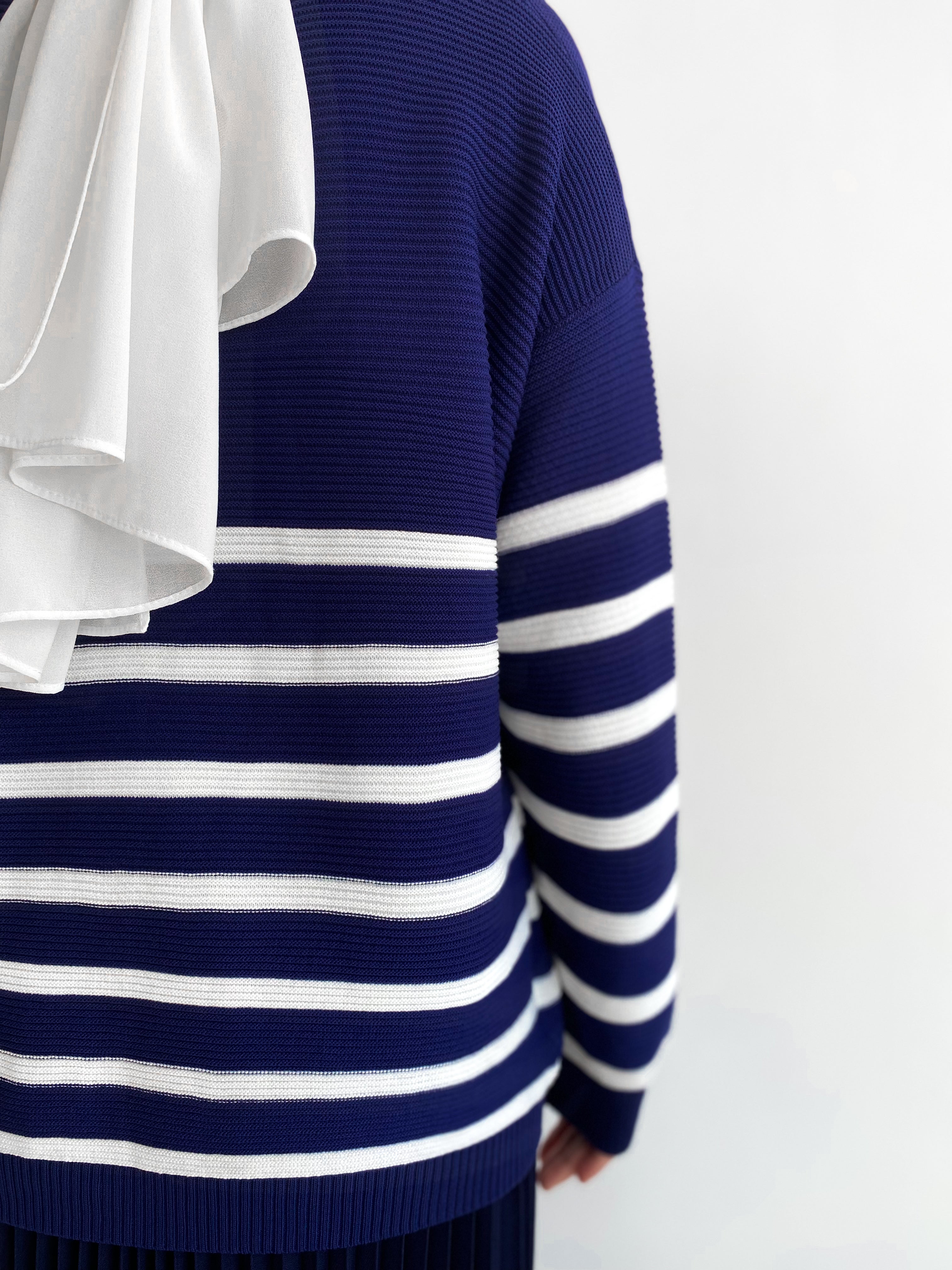 Gwen Striped Cardigan in Navy Blue