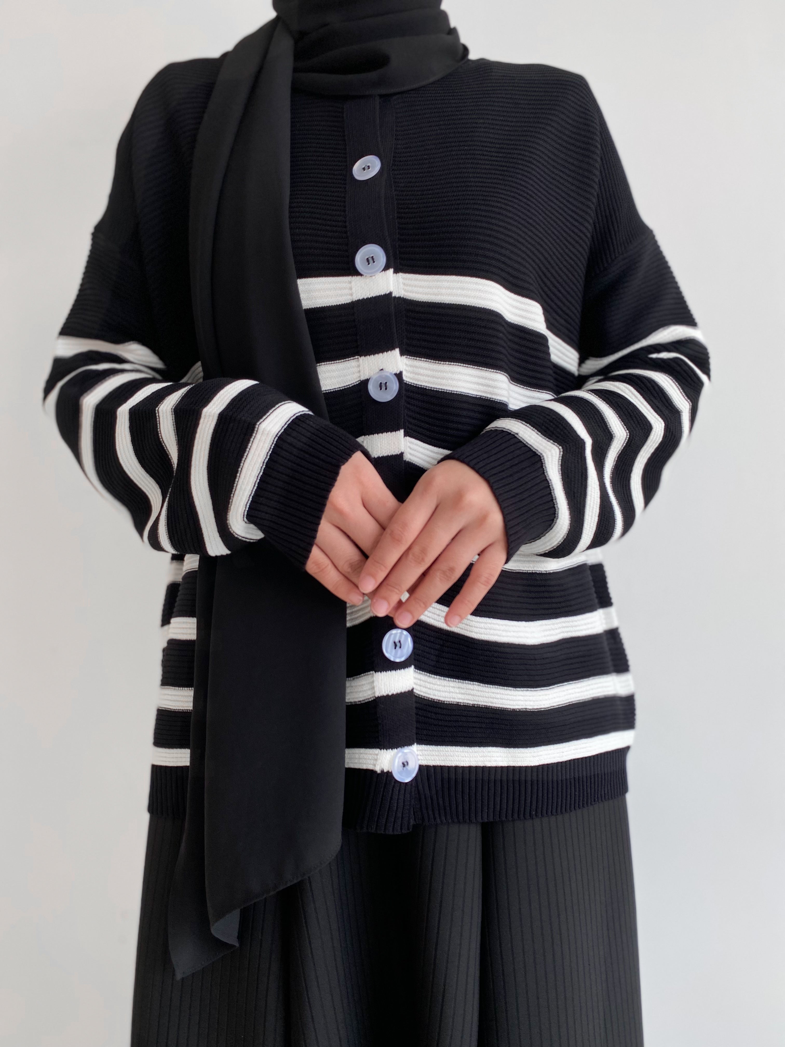 Gwen Striped Cardigan in Black