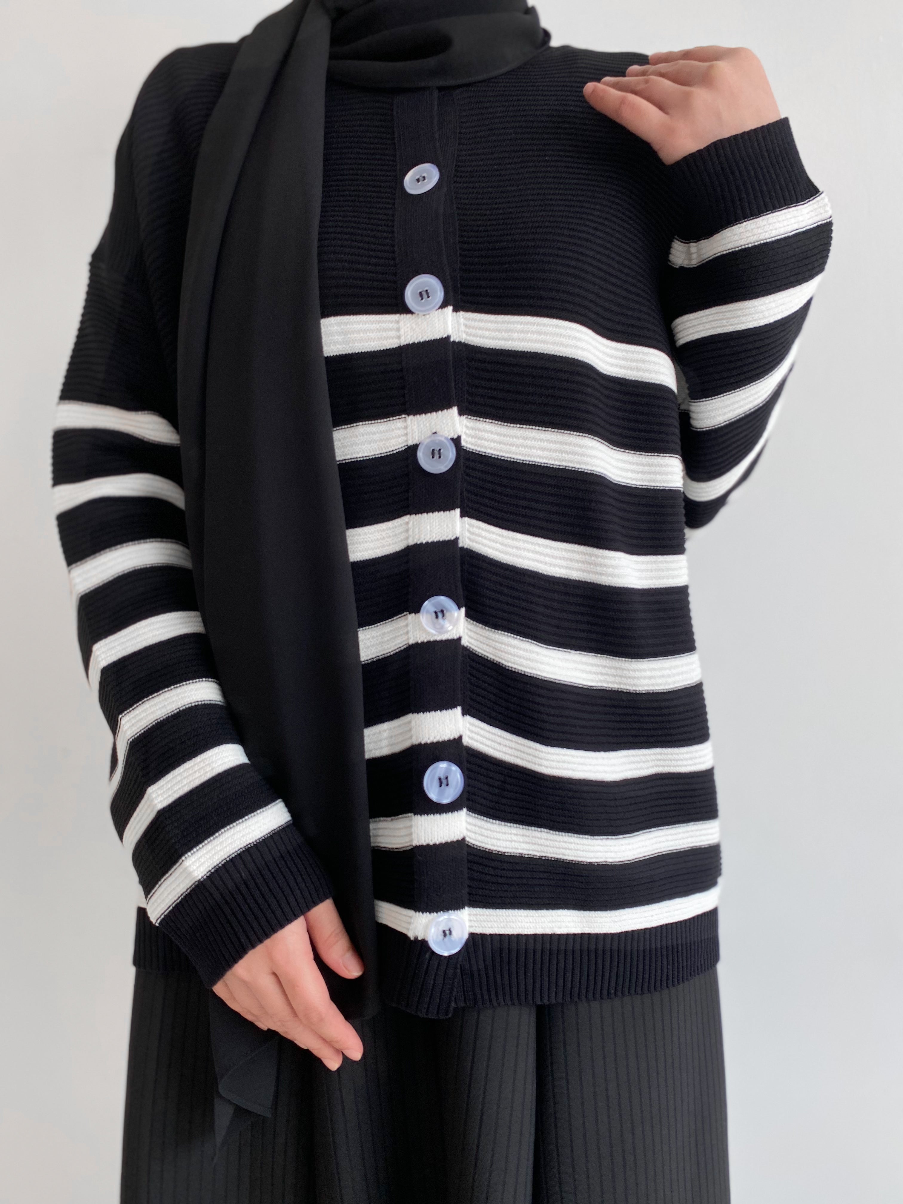 Gwen Striped Cardigan in Black