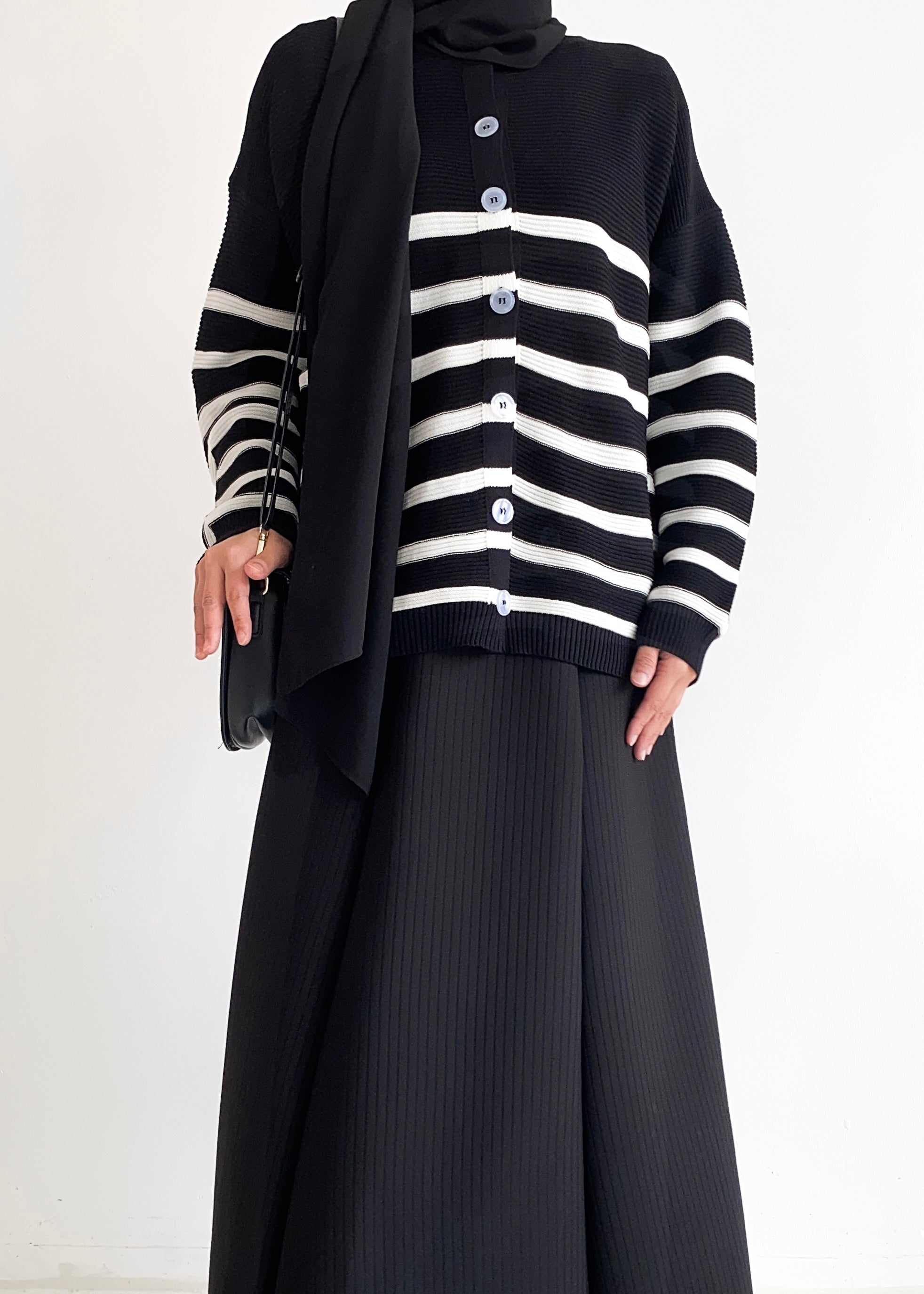 Gwen Striped Cardigan in Black