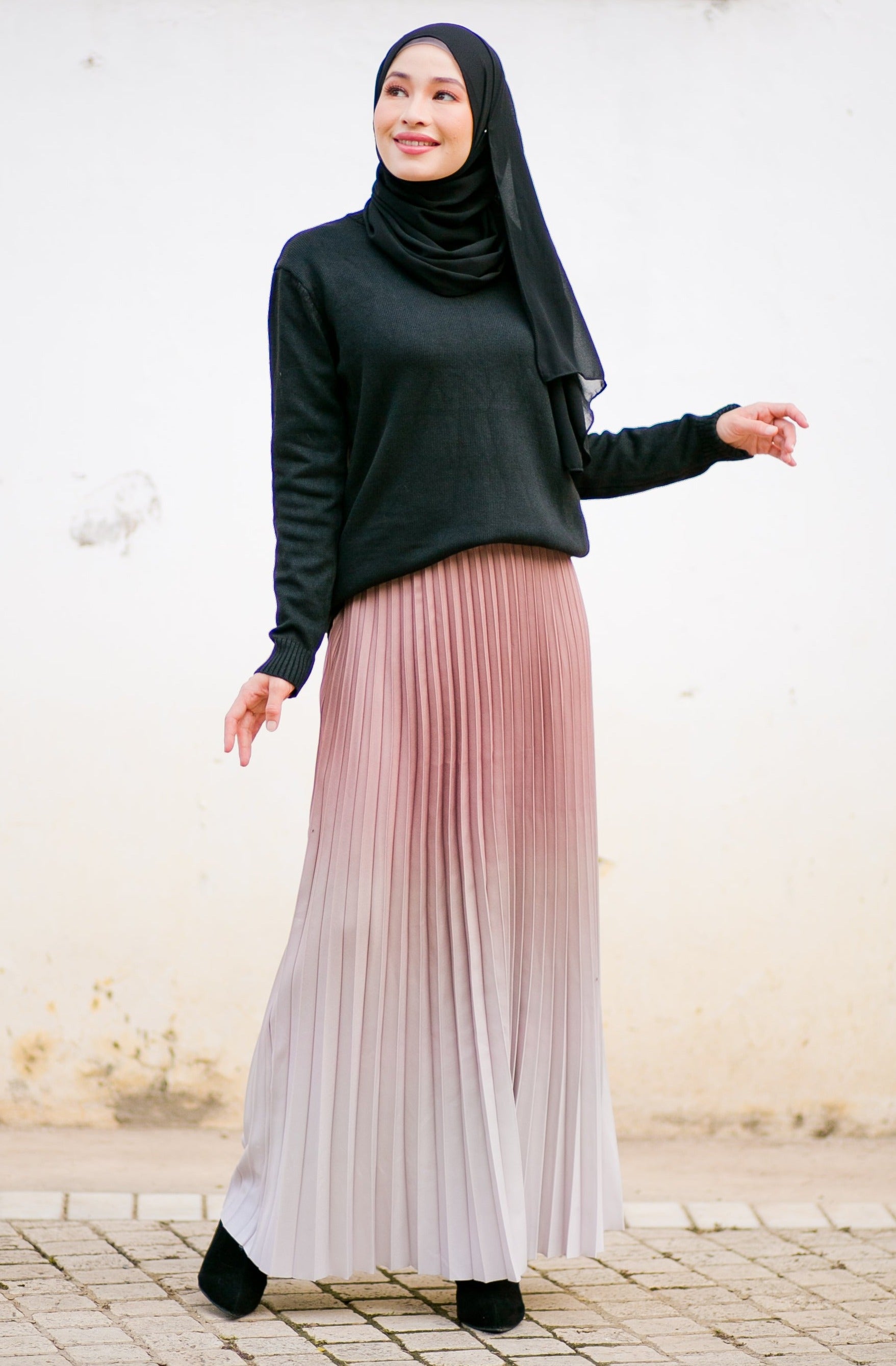 Ombré Pleats Skirt in Taupe